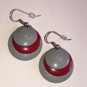 Gray and Red Boho Dangle Earrings